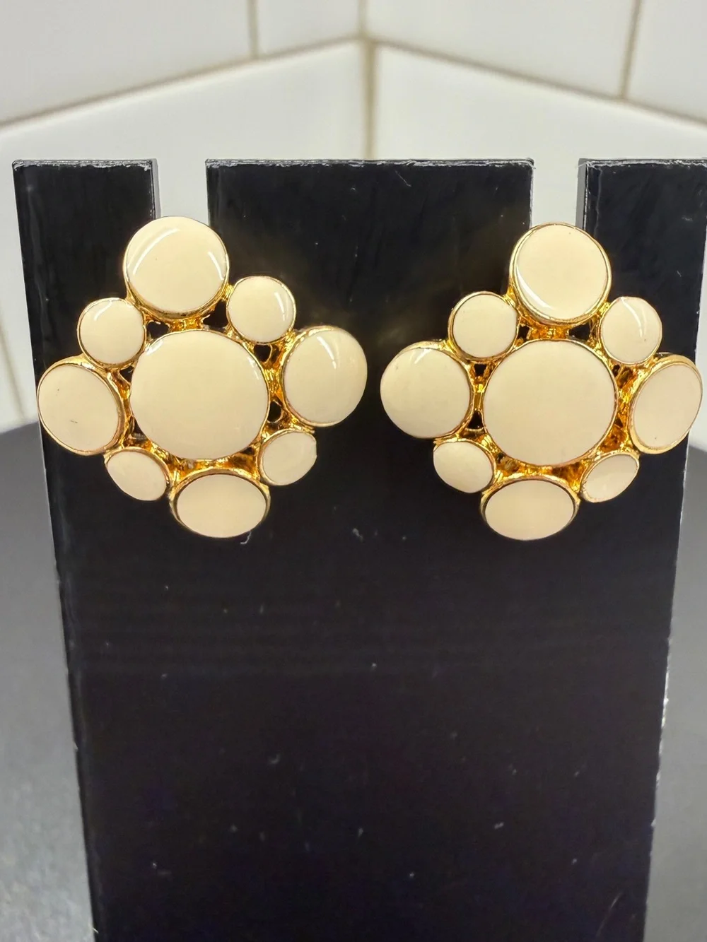 Napier Cream and Gold Cluster Circle Clip-On Earrings